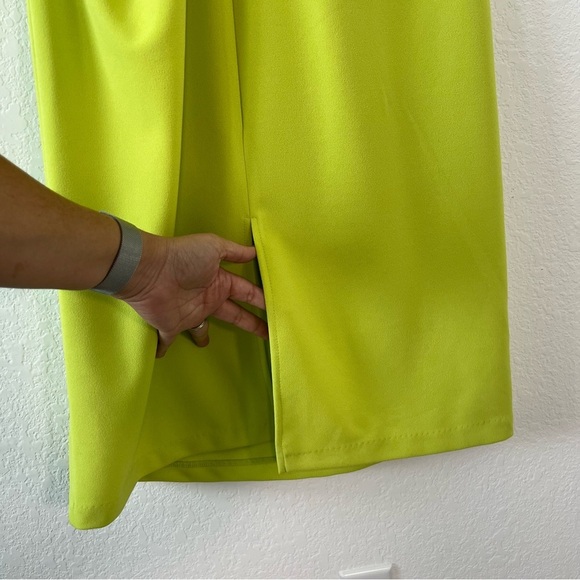 NWT Gibson Latimer Sleeveless Lime Green Ruched Midi Dress Size Large - Picture 8 of 10